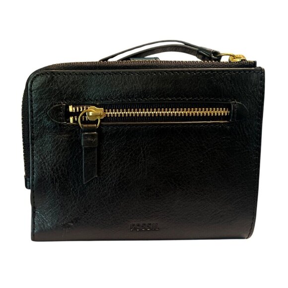 Vintage Fossil Ellis Patchwork Leather Wallet Clutch Black Brown NOS - Picture 2 of 5